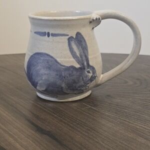 Stoneware Coffee Mug Easter Bunny Rabbit Blue Alison McCauley Artist Signed